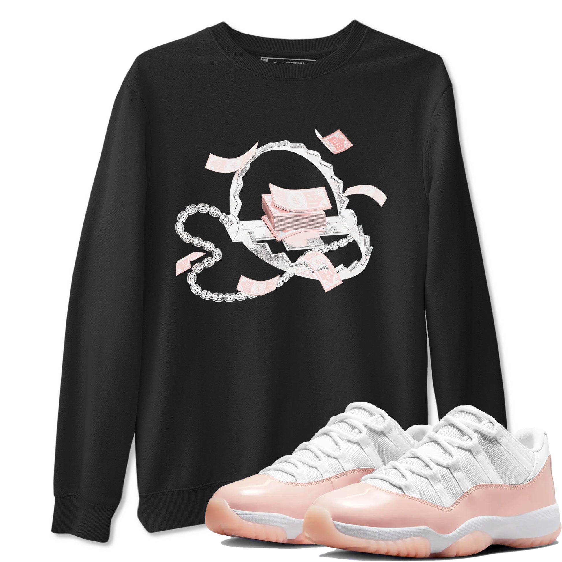 11s Legend Pink shirts to match jordans Trap Money sneaker match tees Air Jordan 11 Legend Pink SNRT Sneaker Tees streetwear brand Black 1 unisex cotton tee