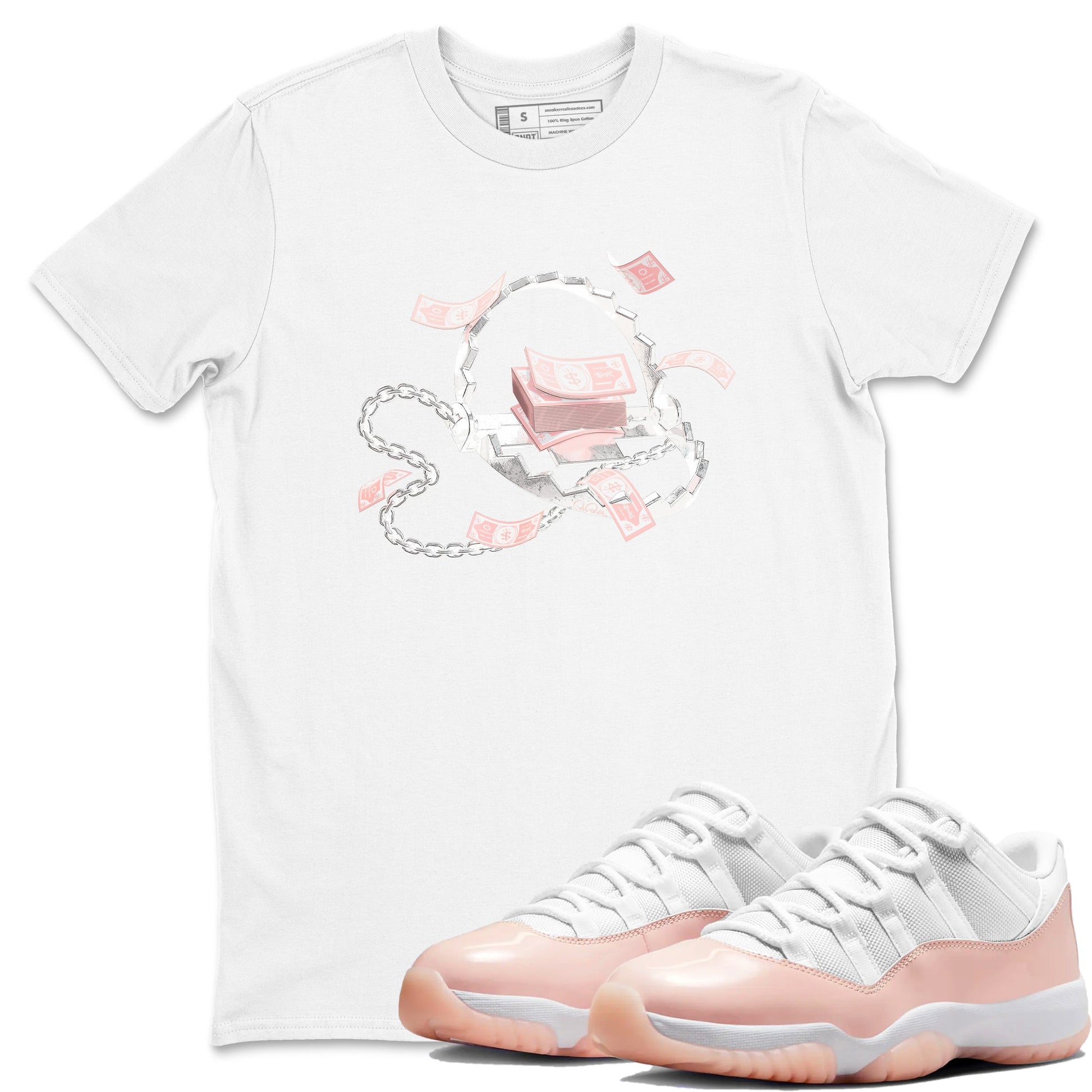 11s Legend Pink shirts to match jordans Trap Money sneaker match tees Air Jordan 11 Legend Pink SNRT Sneaker Tees streetwear brand White 1 unisex cotton tee