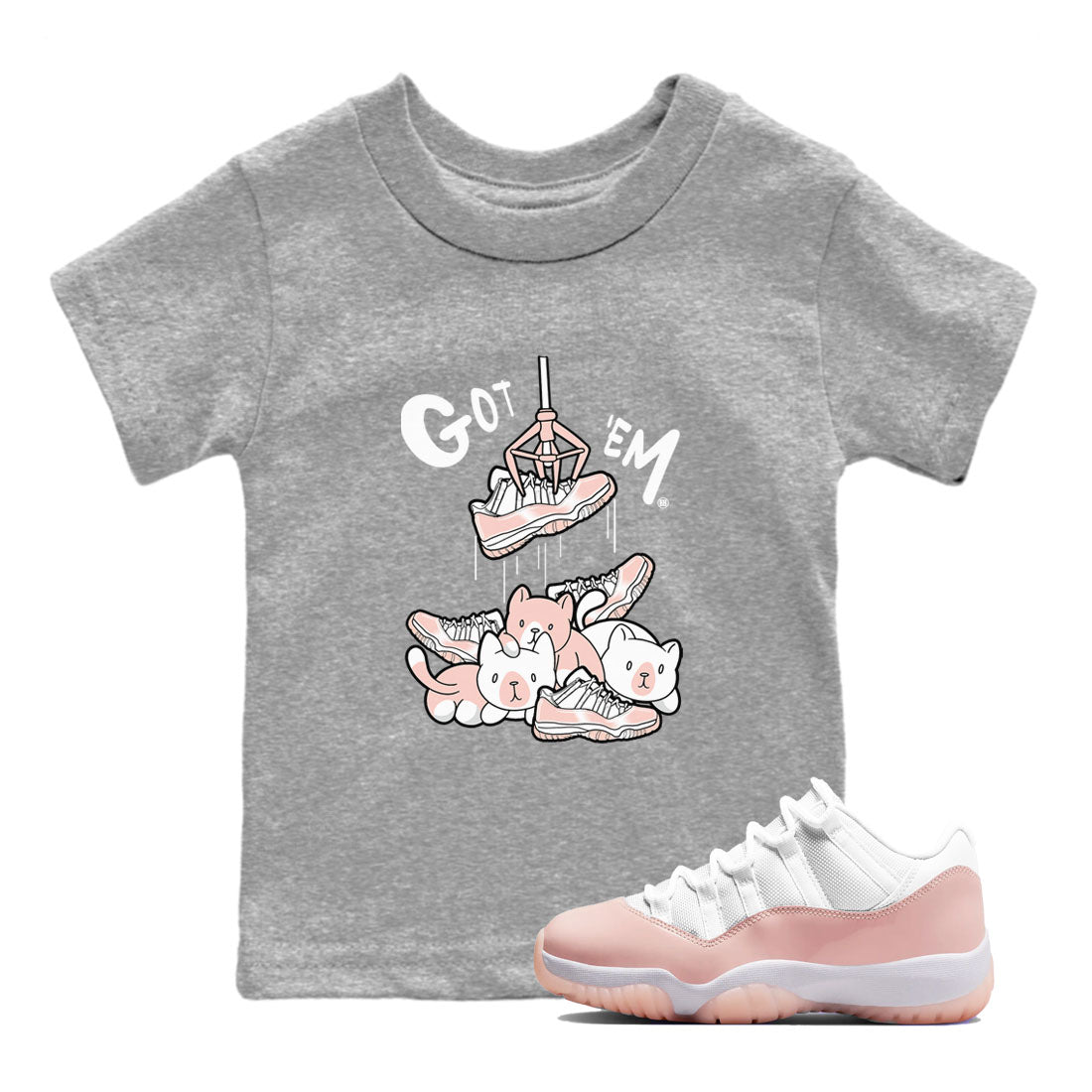 11s Legend Pink shirt to match jordans Treasure Hunter sneaker tees Air Jordan 11 Legend Pink SNRT sneaker release tees baby toddler Heather Grey 1 cotton Shirt