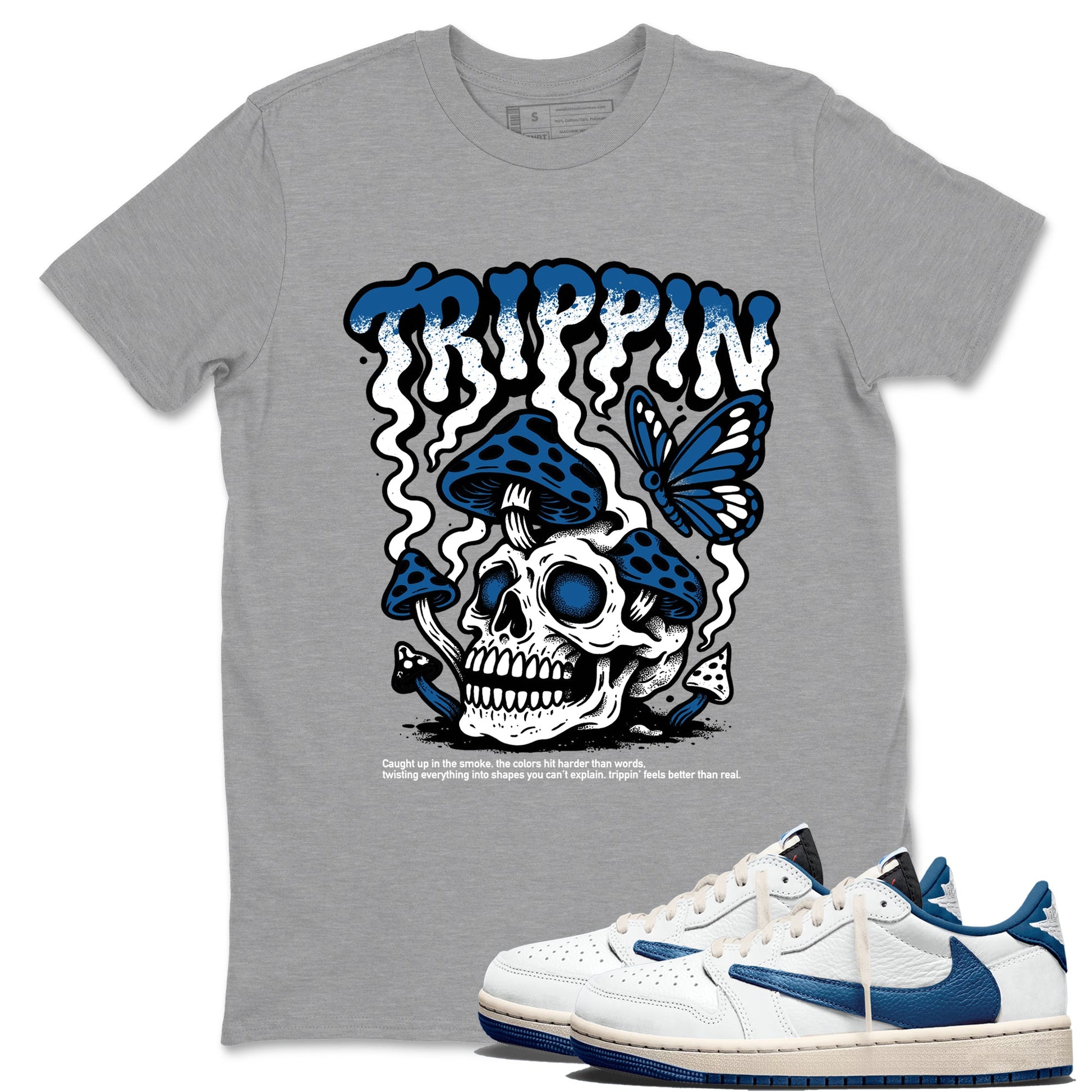 Sneaker match tees – Sneaker Tees To Match Air Jordan 1 Travis Scott Fragment Shoes – Trippin Tee Heather Grey 1