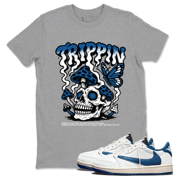 Sneaker match tees – Sneaker Tees To Match Air Jordan 1 Travis Scott Fragment Shoes – Trippin Tee Heather Grey 1
