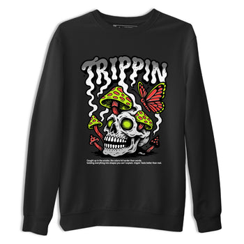 Sneaker Threads – Sneaker Tees To Match Air Max 90 Spruce Aura and Ghost Green – Trippin Graphic Tee Black 2. Perfect for Jordan releases 2025 colorways.