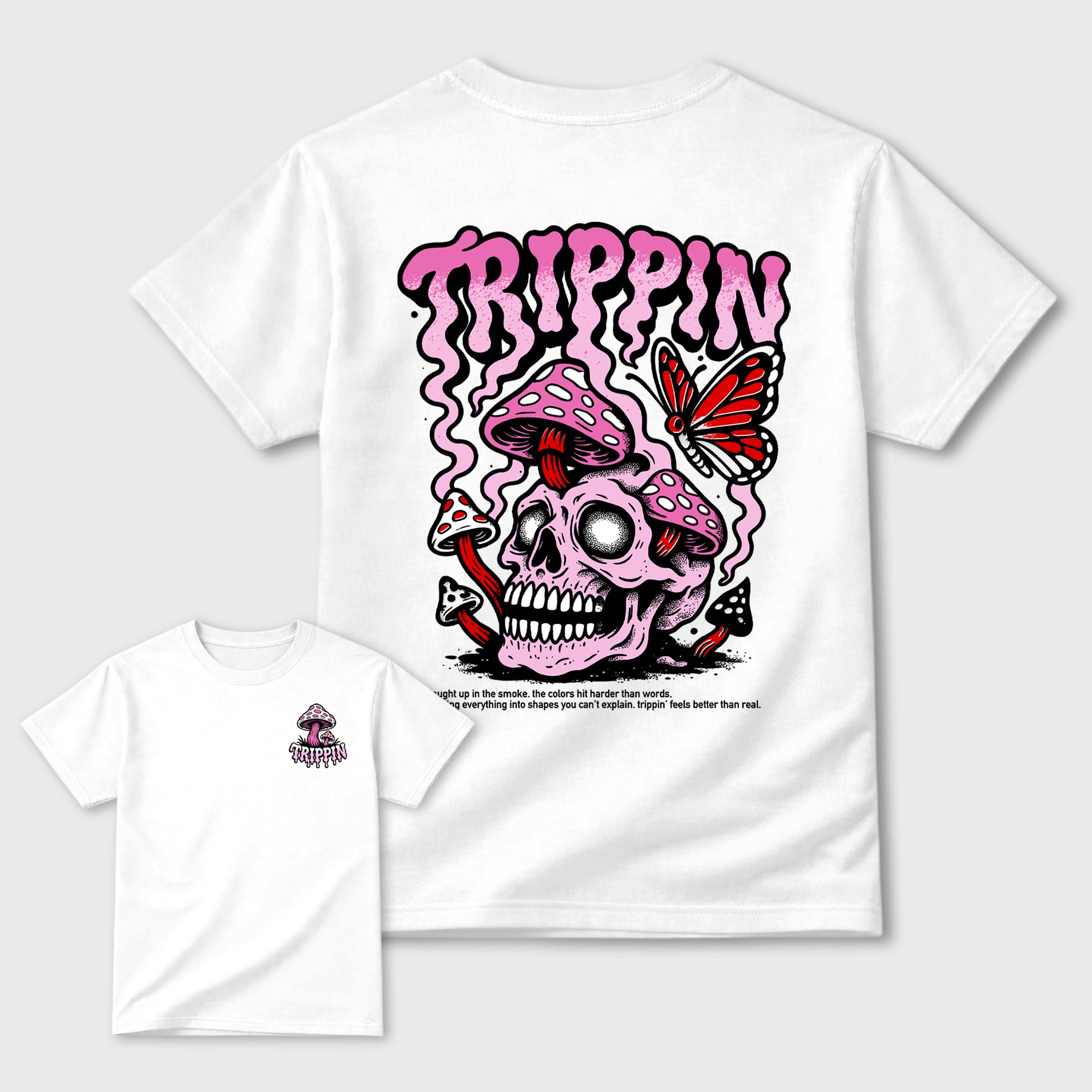 Trippin Graphic T-Shirt featuring original streetwear artwork designed to match the AJ6 Playful Pink. White Graphic T-Shirt.