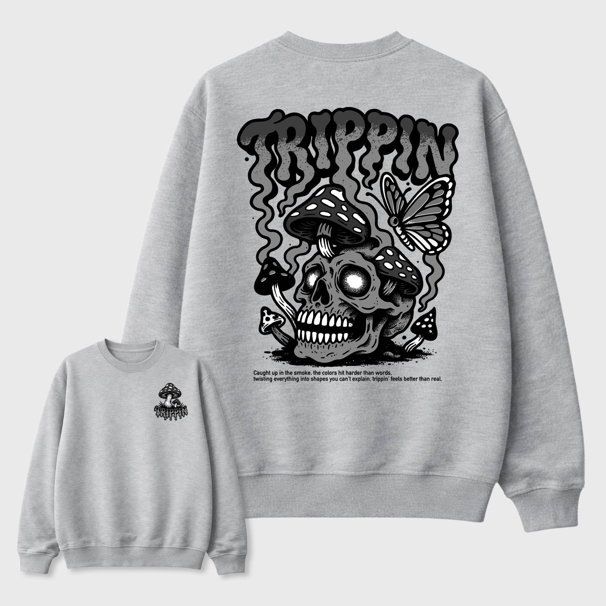Trippin Graphic T-Shirt featuring original streetwear artwork designed to match the AJ8 Chrome. Heather Grey Graphic Tee.