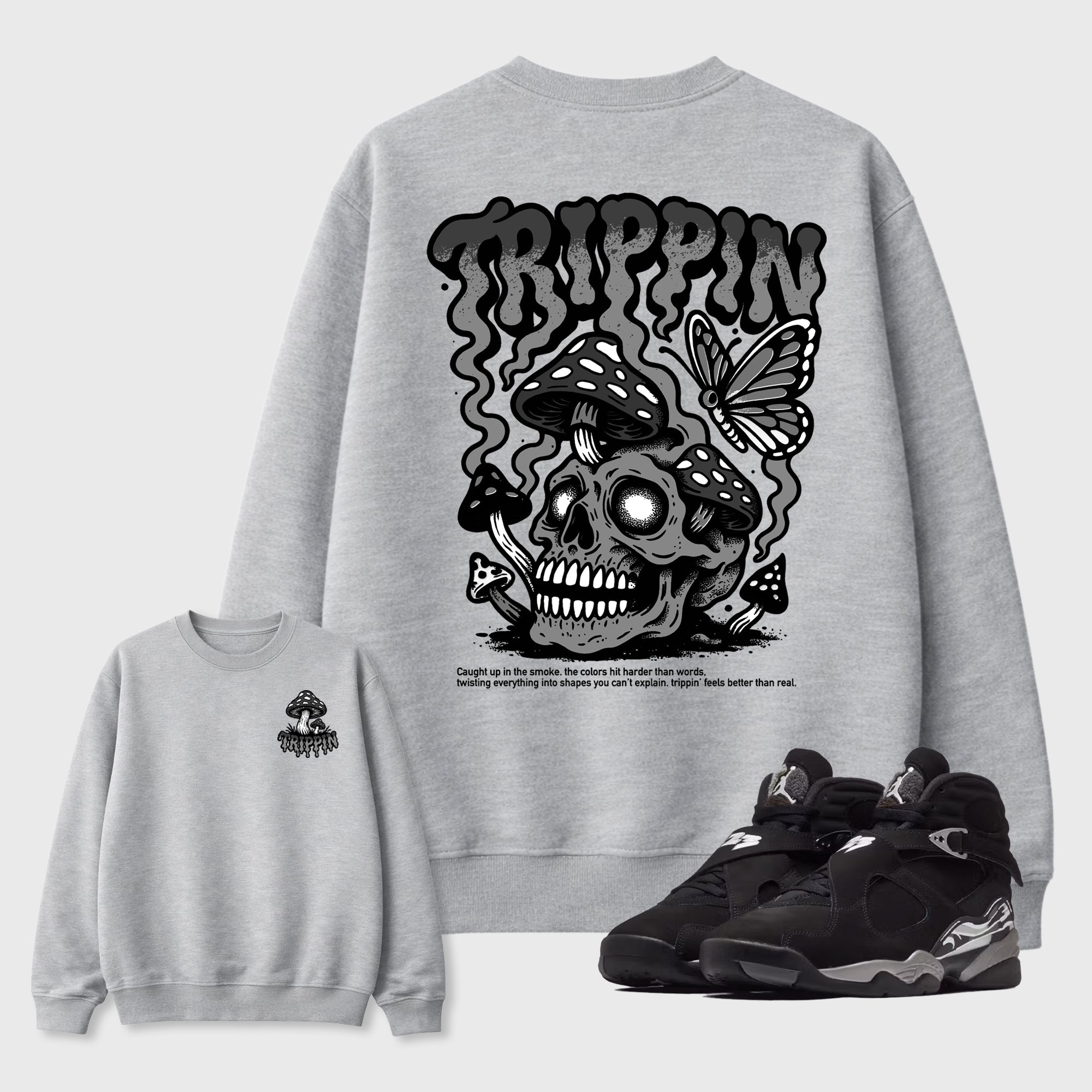 Trippin Graphic T-Shirt featuring original streetwear artwork designed to match the . Heather Grey Graphic Tee.