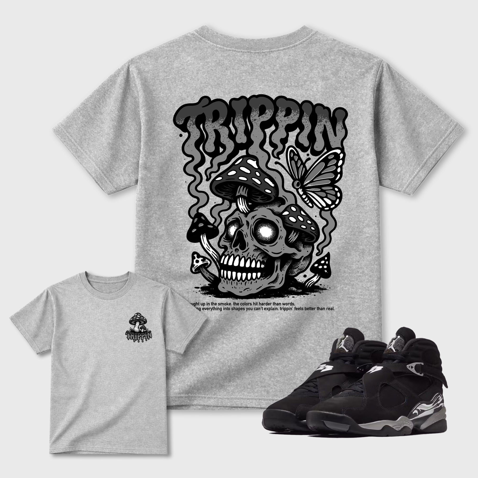 Trippin Graphic T-Shirt featuring original streetwear artwork designed to match the . Heather Grey Graphic T-Shirt.