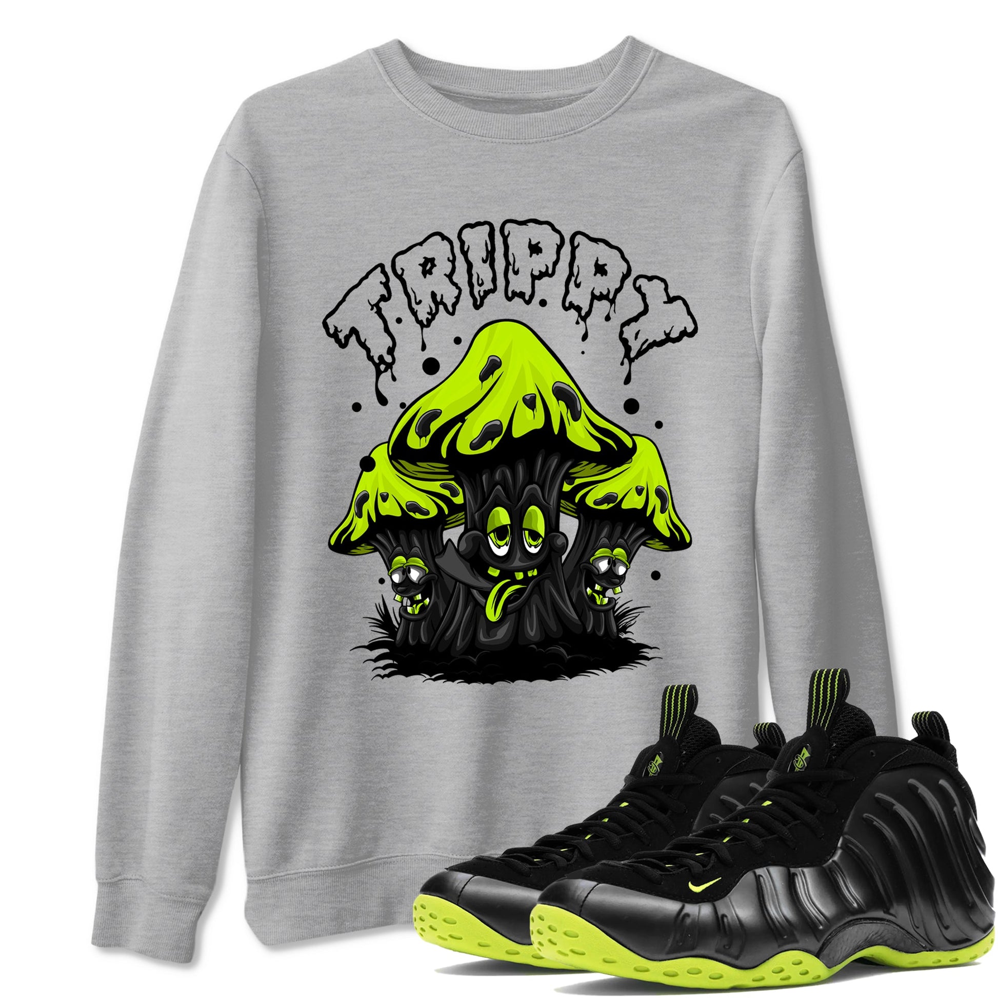 Foams One Black Volt shirts to match jordans Trippy sneaker match tees Air Foamposite One Black and Volt match shoes to clothes SNRT Sneaker Tees unisex cotton Heather Grey 1 shirts