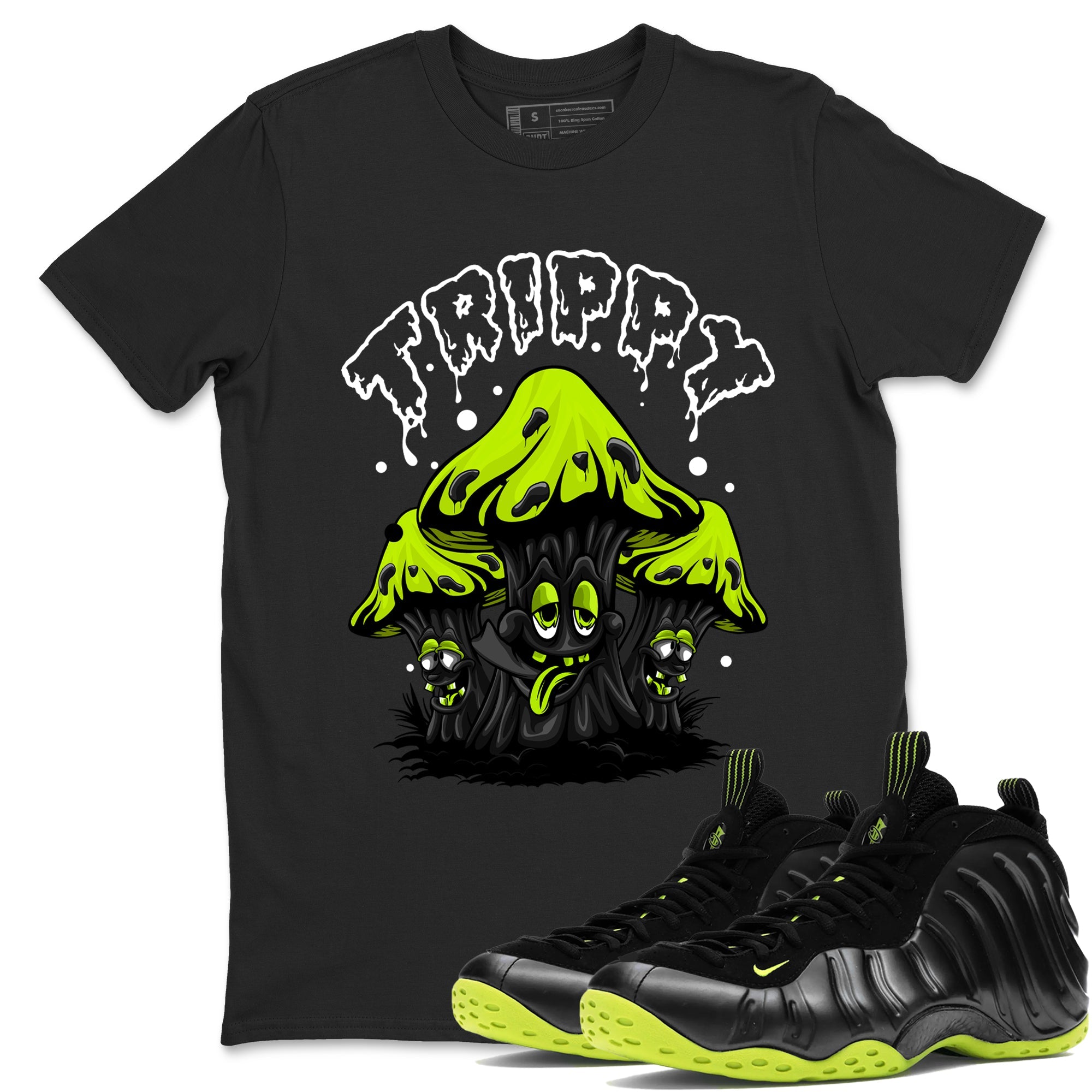 Foams One Black Volt shirts to match jordans Trippy sneaker match tees Air Foamposite One Black and Volt match shoes to clothes SNRT Sneaker Tees unisex cotton Black 1 shirts