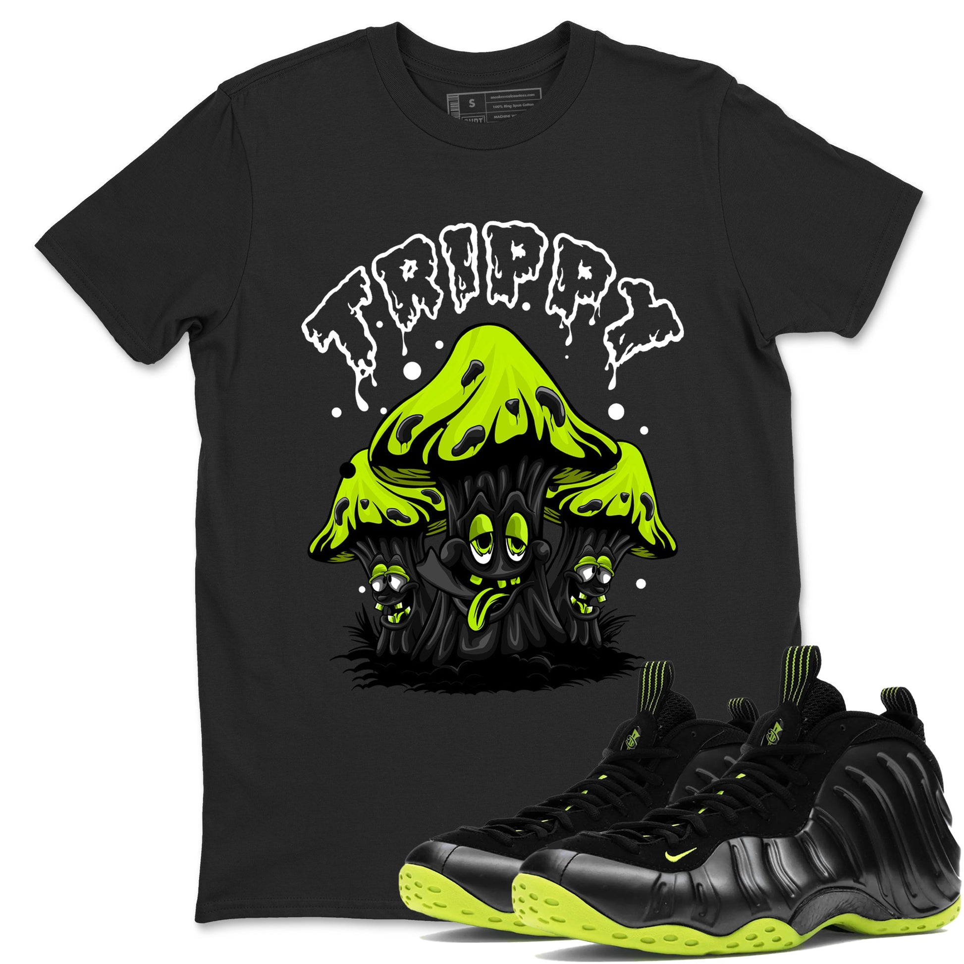 Foams One Black Volt shirts to match jordans Trippy sneaker match tees Air Foamposite One Black and Volt match shoes to clothes SNRT Sneaker Tees unisex cotton Black 1 shirts