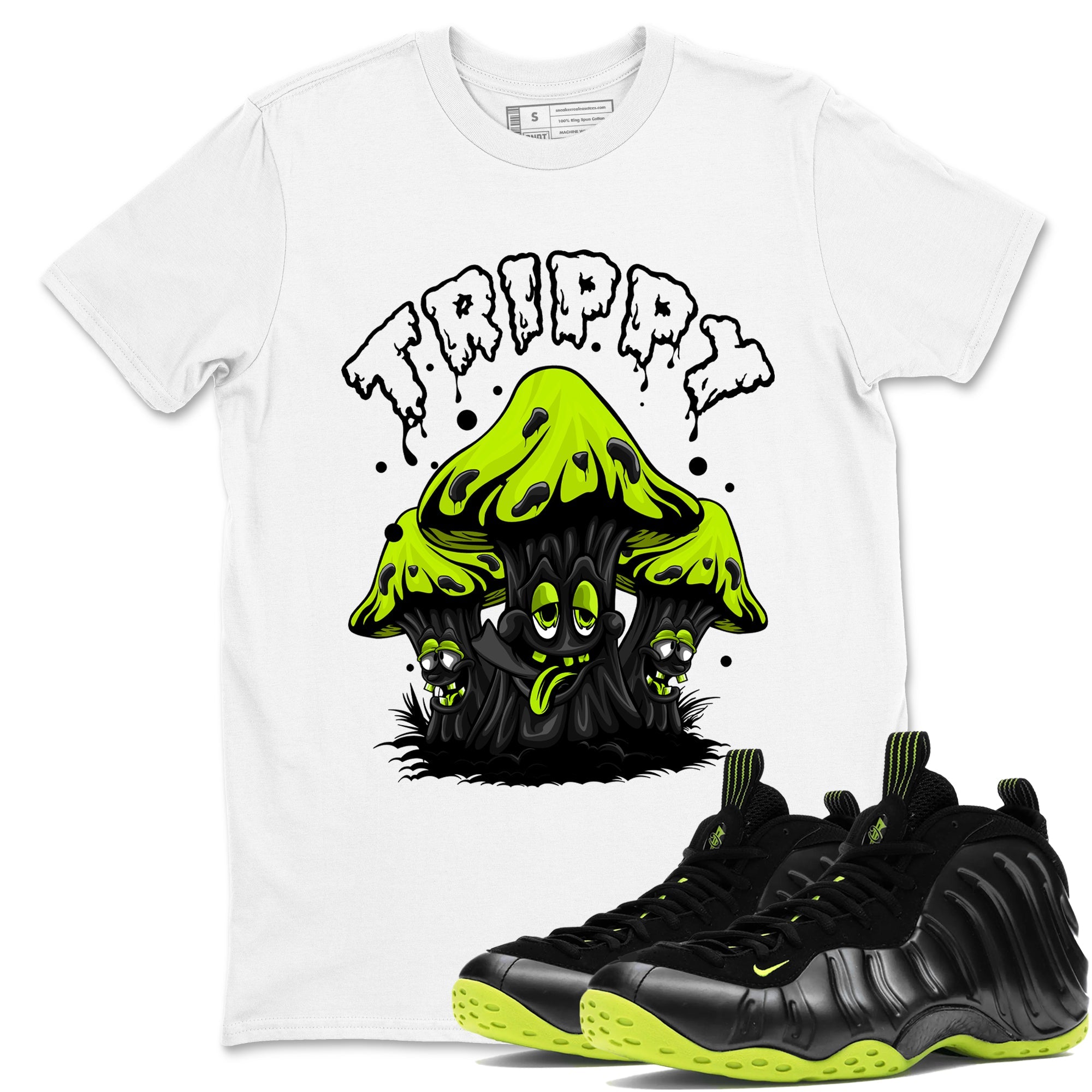 Foams One Black Volt shirts to match jordans Trippy sneaker match tees Air Foamposite One Black and Volt match shoes to clothes SNRT Sneaker Tees unisex cotton White 1 shirts