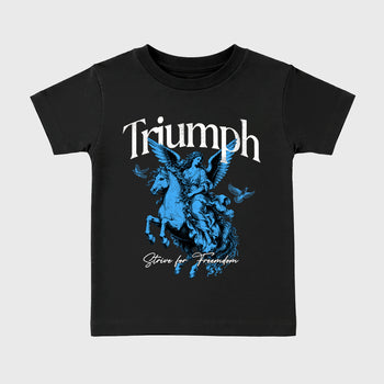 Triumph affordable baby and kids t-shirt designed to match the Air Jordan 5 Black Carolina, featuring coordinated Black 2 options for the perfect little sneakerhead streetwear look.