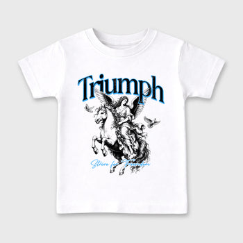Triumph affordable baby and kids t-shirt designed to match the Air Jordan 5 Black Carolina, featuring coordinated White 2 options for the perfect little sneakerhead streetwear look.
