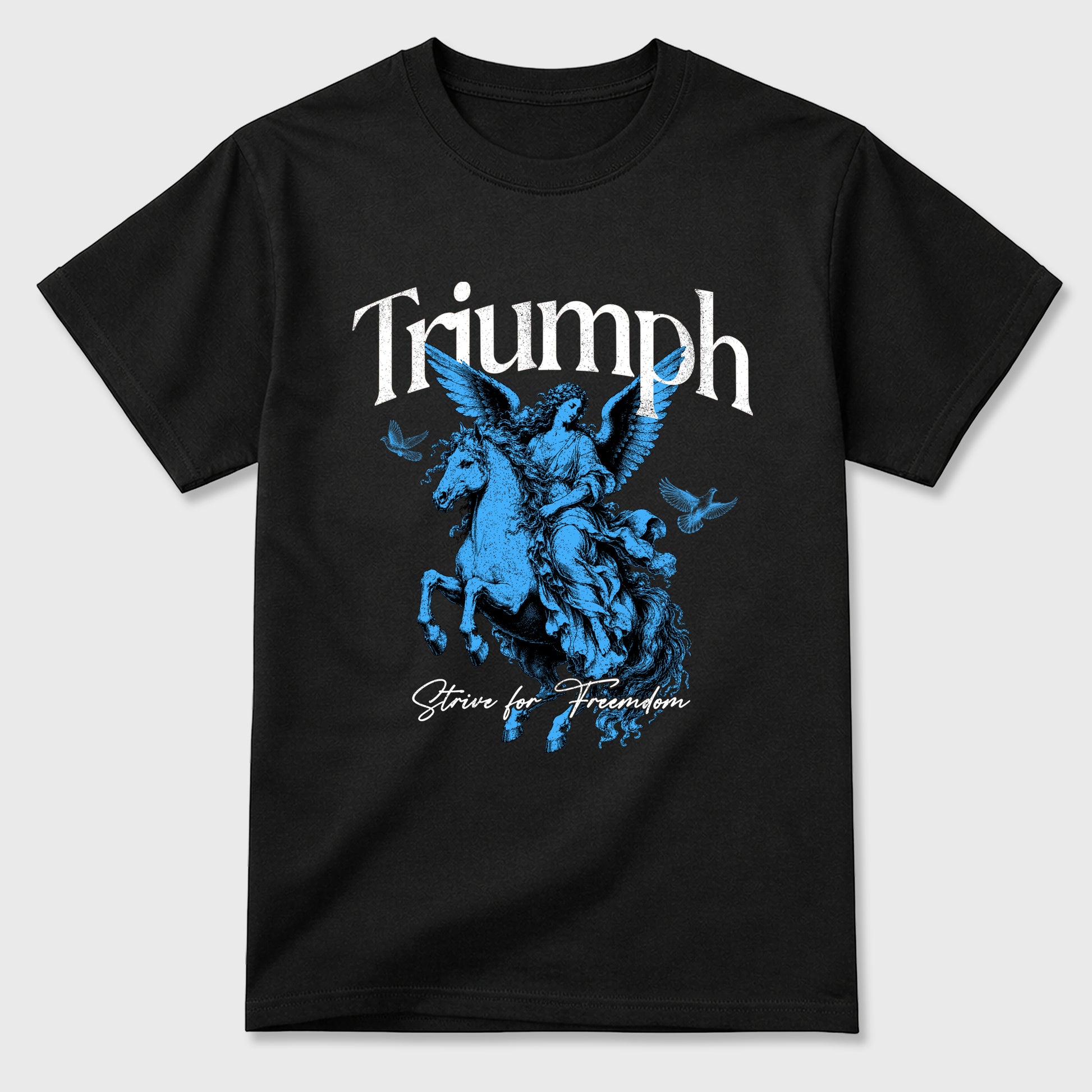 Triumph Graphic T-Shirt sneaker match tee designed for the Air Jordan 5 Black Carolina, featuring coordinated color options for a perfect streetwear match. Black 2 shirt.
