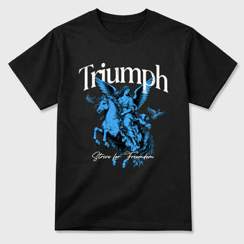 Triumph Graphic T-Shirt sneaker match tee designed for the Air Jordan 5 Black Carolina, featuring coordinated color options for a perfect streetwear match. Black 2 shirt.