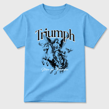 Triumph Graphic T-Shirt sneaker match tee designed for the Air Jordan 5 Black Carolina, featuring coordinated color options for a perfect streetwear match. Carolina Blue 2 shirt.