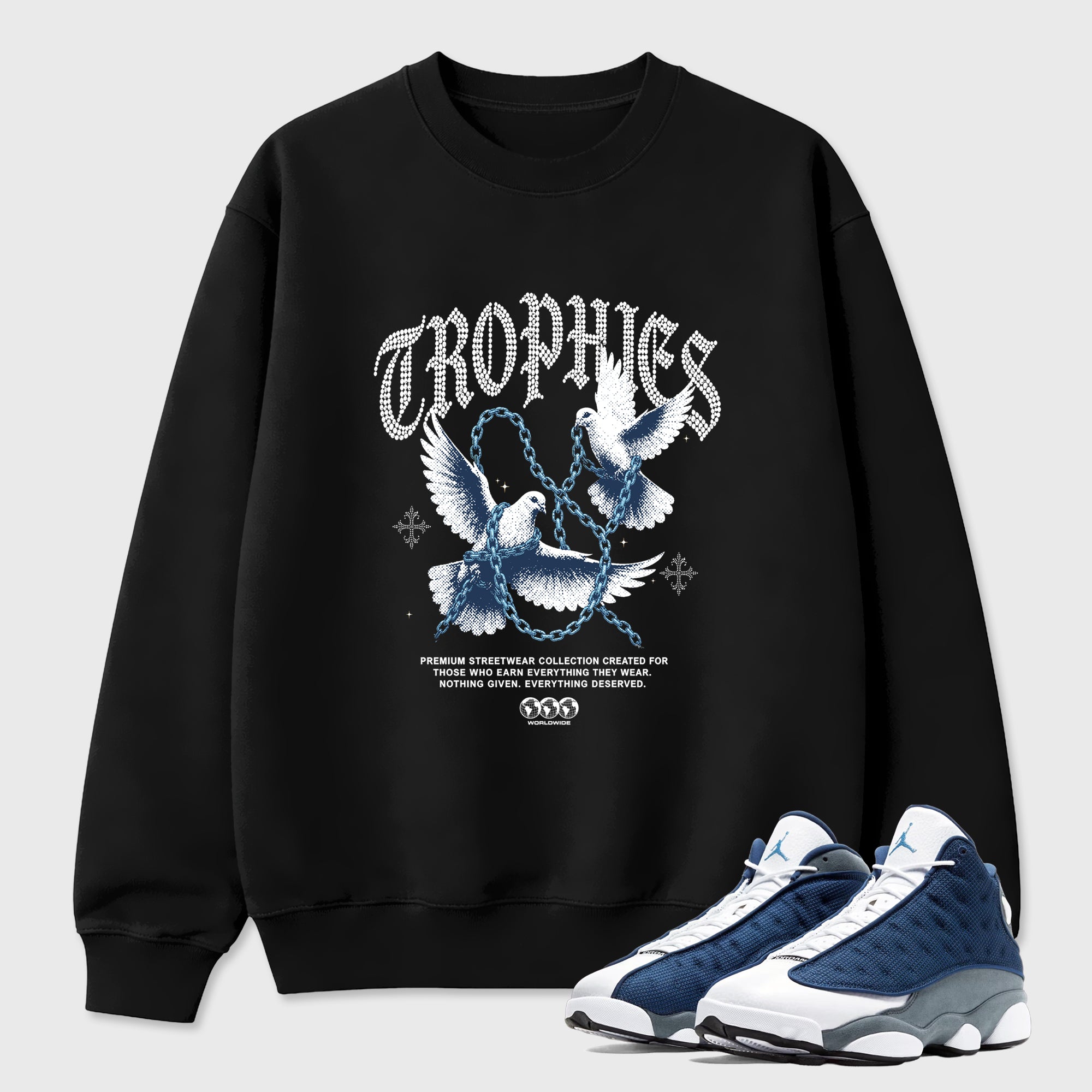 Trophies Graphic T-Shirt featuring original streetwear artwork designed to match the Air Jordan 13 Flint. Black 1 Graphic Tee.