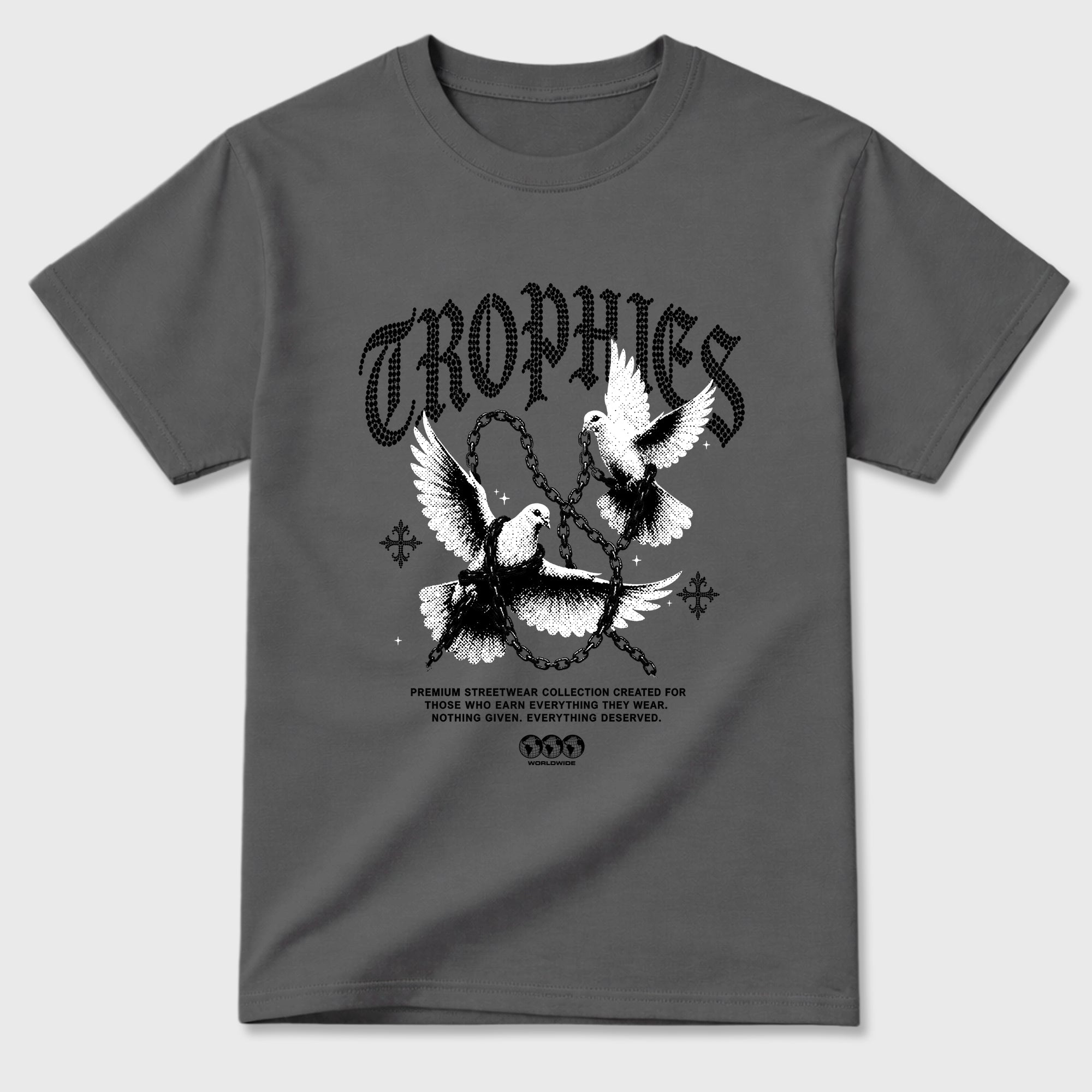 Trophies Graphic T-Shirt featuring original streetwear artwork designed to match the Air Jordan 8 Chrome. Cool Grey 2 Graphic T-Shirt.