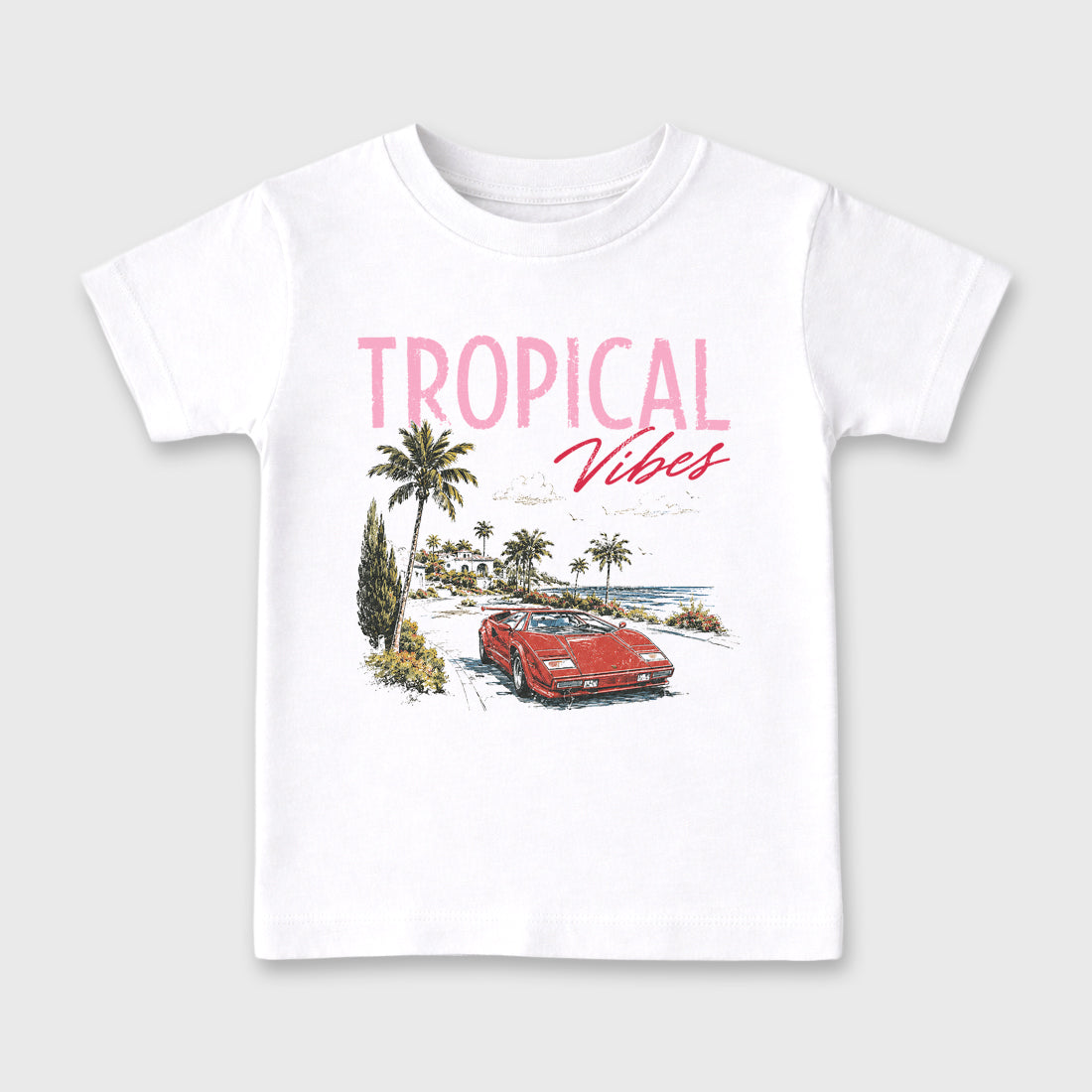 Sneakerfit Streetwear outfit, Sneaker Tees To Match Air Jordan 1 Travis Scott Tropical Pink – Tropical Vibes Graphic Kids Tee White 2
