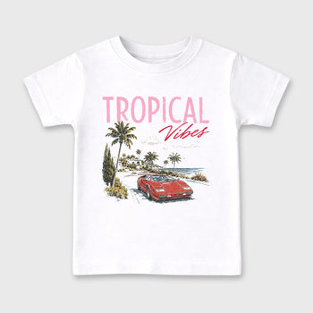 Sneakerfit Streetwear outfit, Sneaker Tees To Match Air Jordan 1 Travis Scott Tropical Pink – Tropical Vibes Graphic Kids Tee White 2