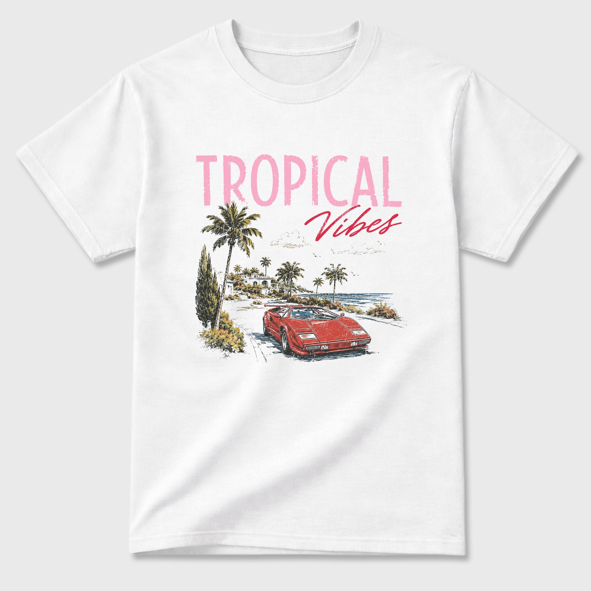 Sneakerfit Streetwear outfit, Sneaker Tees To Match Air Jordan 1 Travis Scott Tropical Pink – Tropical Vibes Graphic Tee White 2