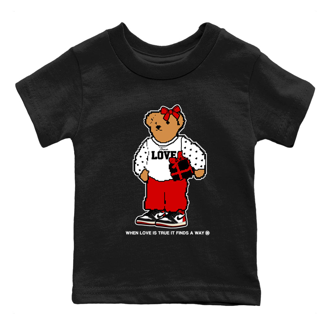 1s Black Toe Reimagined shirts to match jordans  True Love Bear shirts to match jordans Air Jordan 1 Retro High OG Black Toe Reimagined match shoes to clothes SNRT Sneaker Tees Youth Baby Black 2 tee