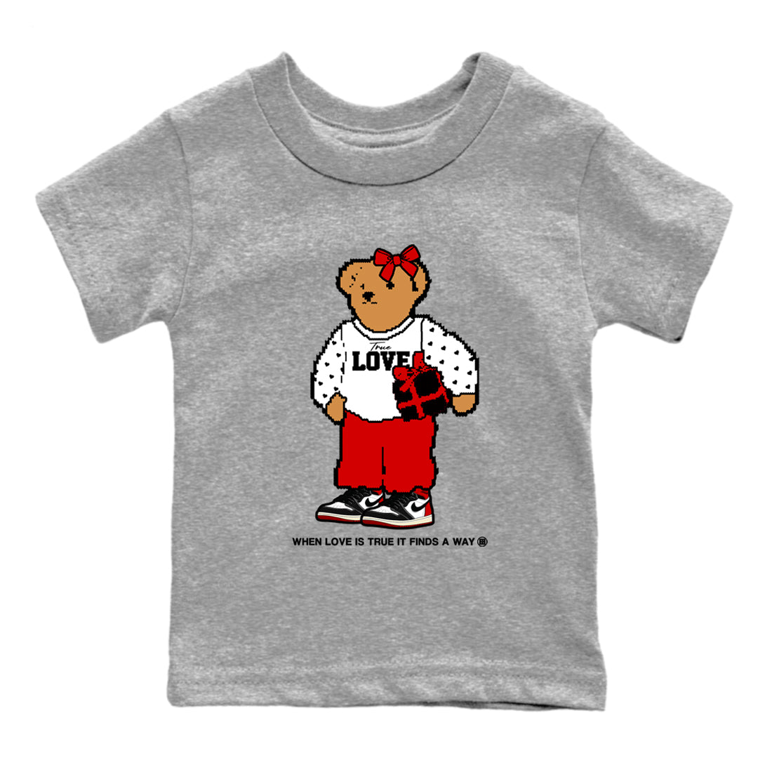 1s Black Toe Reimagined shirts to match jordans  True Love Bear shirts to match jordans Air Jordan 1 Retro High OG Black Toe Reimagined match shoes to clothes SNRT Sneaker Tees Youth Baby Heather Grey 2 tee