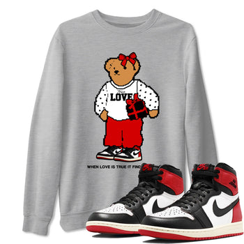 1s Black Toe Reimagined shirts to match jordans  True Love Bear shirts to match jordans Air Jordan 1 Retro High OG Black Toe Reimagined match shoes to clothes SNRT Sneaker Tees unisex cotton Heather Grey 1 shirts