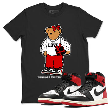 1s Black Toe Reimagined shirts to match jordans  True Love Bear shirts to match jordans Air Jordan 1 Retro High OG Black Toe Reimagined match shoes to clothes SNRT Sneaker Tees unisex cotton Black 1 shirts