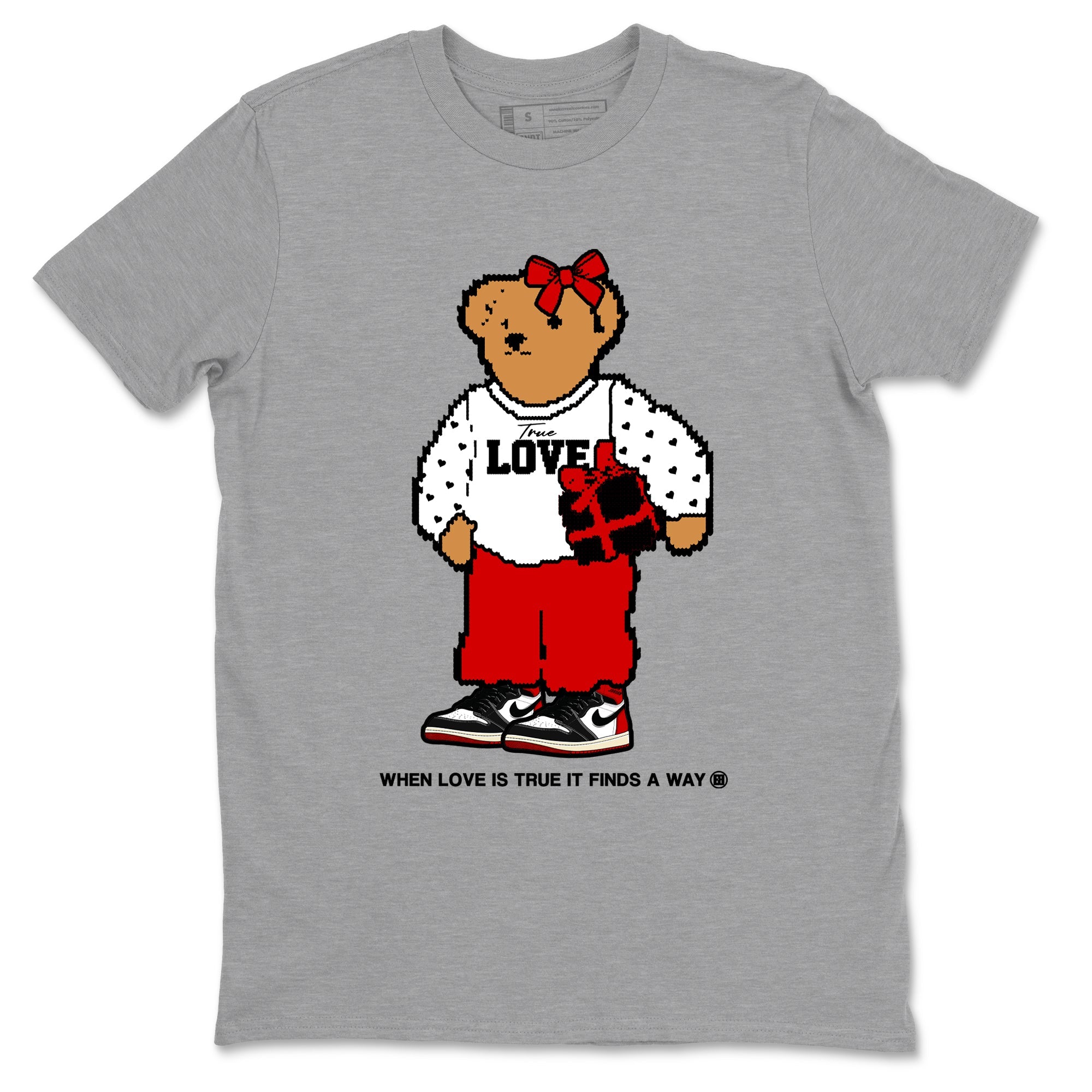 1s Black Toe Reimagined shirts to match jordans  True Love Bear shirts to match jordans Air Jordan 1 Retro High OG Black Toe Reimagined match shoes to clothes SNRT Sneaker Tees unisex cotton Heather Grey 2 shirts