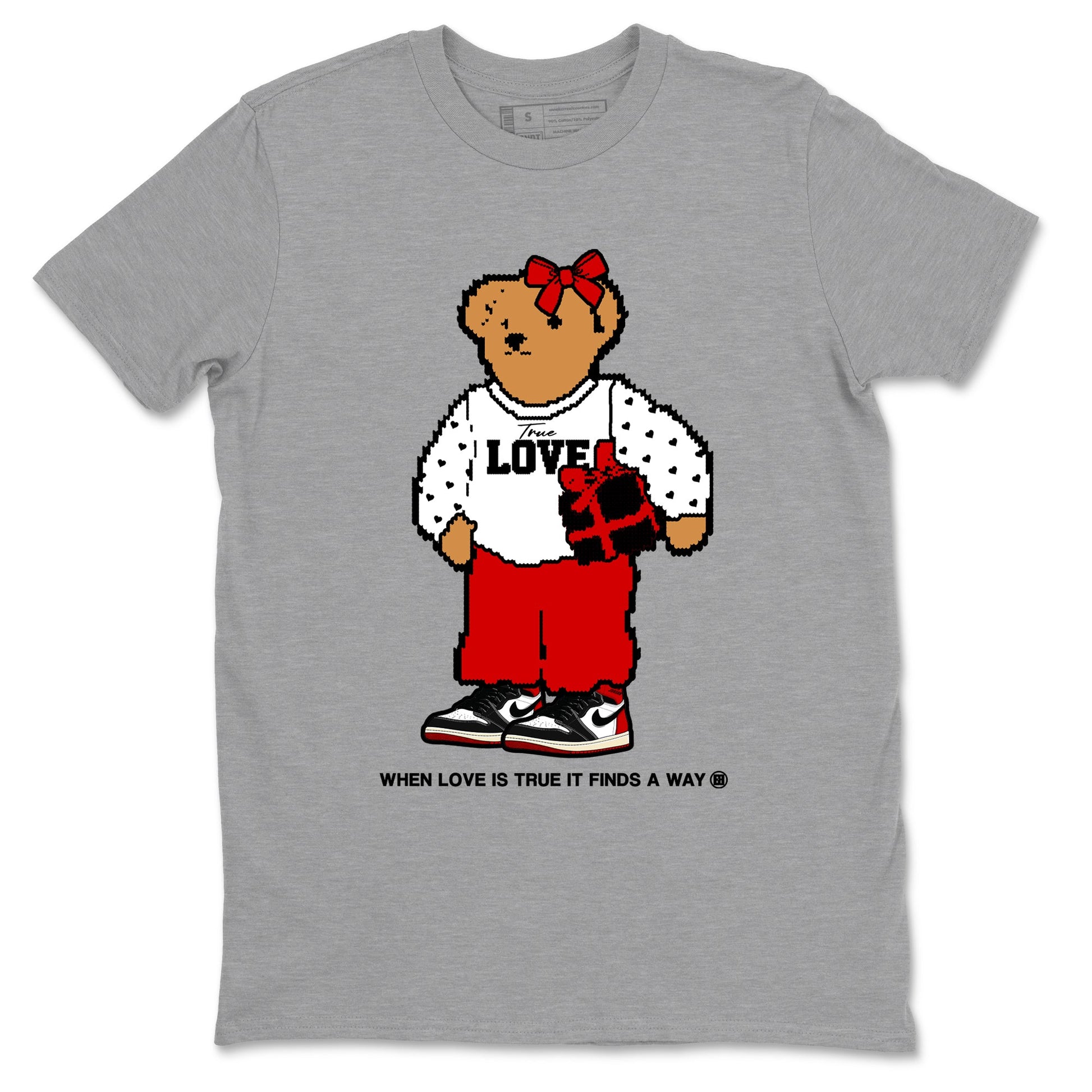 1s Black Toe Reimagined shirts to match jordans  True Love Bear shirts to match jordans Air Jordan 1 Retro High OG Black Toe Reimagined match shoes to clothes SNRT Sneaker Tees unisex cotton Heather Grey 2 shirts