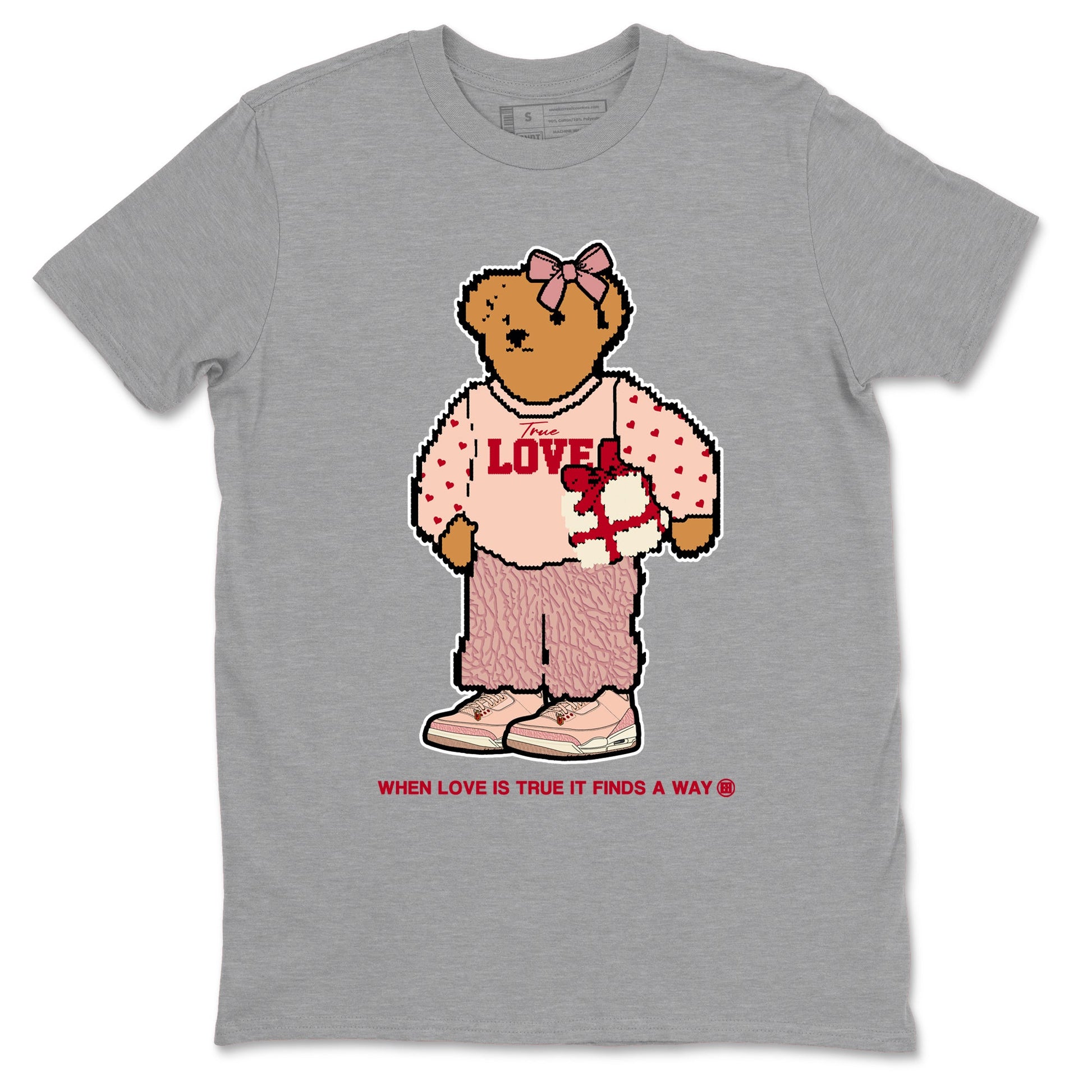 3s Valentines Day tee to match jordans  True Love Bear tee to match jordans Air Jordan 3 "Treat Yourself" Washed Coral special Valentine's Day Gift SNRT Sneaker Tees Graphic Tee Heather Grey 2 shirts