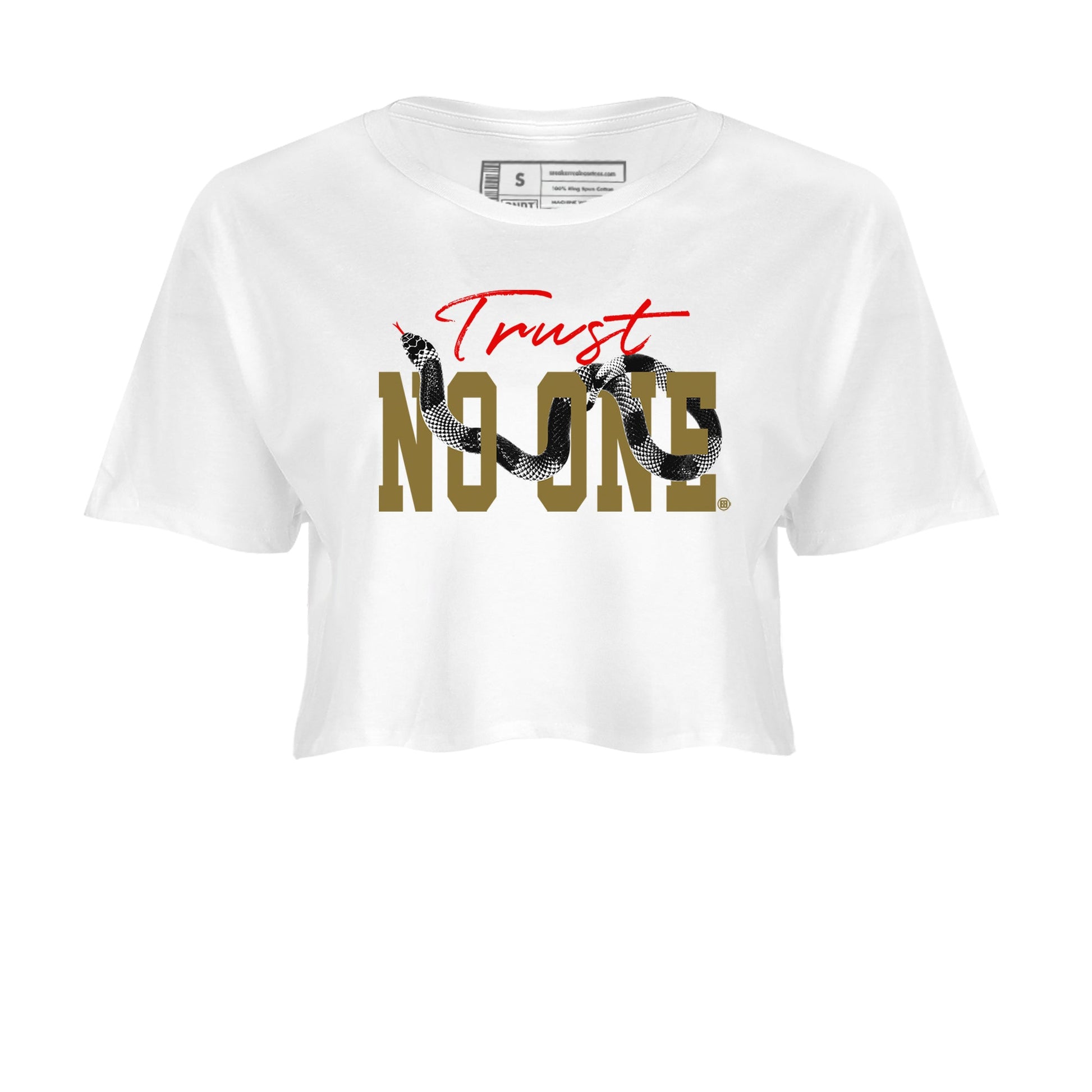 9s Olive shirts to match jordans Trust No One sneaker match tees Air Jordan 9 Olive match shoes to clothes SNRT Sneaker Tees unisex cotton White 2 crop tee