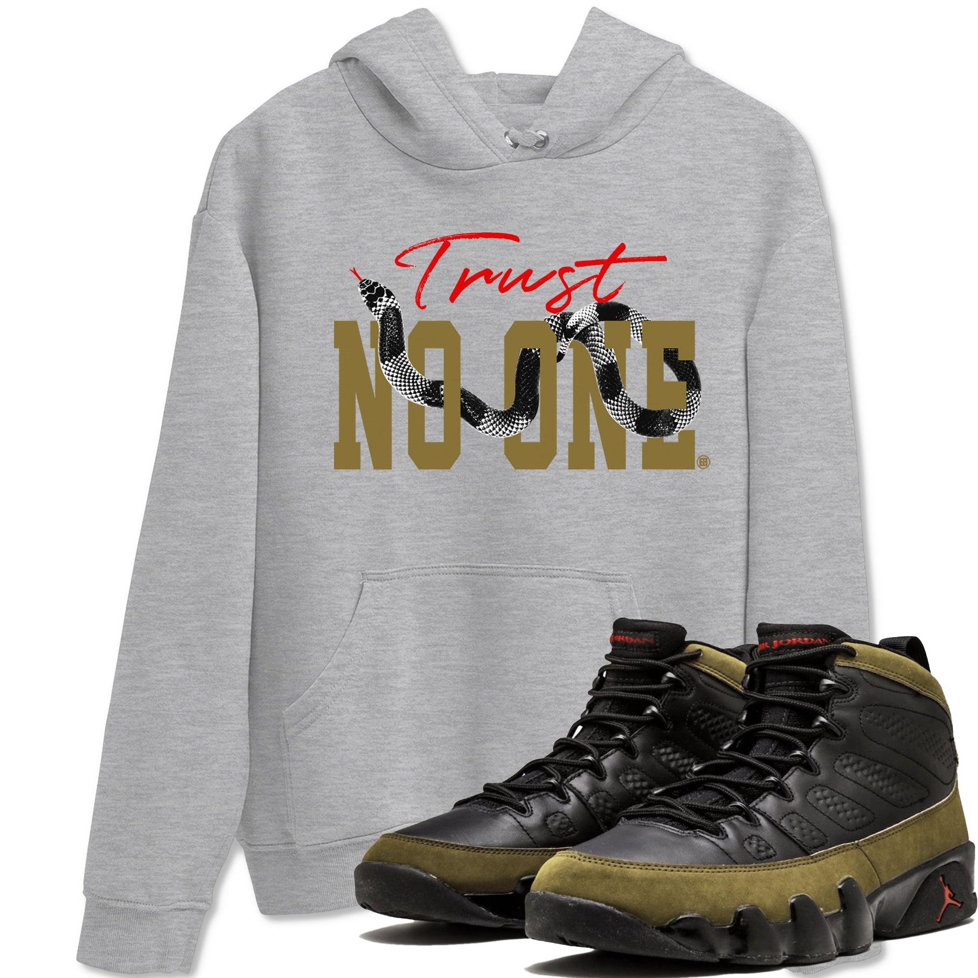 9s Olive shirts to match jordans Trust No One sneaker match tees Air Jordan 9 Olive match shoes to clothes SNRT Sneaker Tees unisex cotton Heather Grey 1 shirts