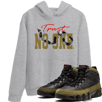 9s Olive shirts to match jordans Trust No One sneaker match tees Air Jordan 9 Olive match shoes to clothes SNRT Sneaker Tees unisex cotton Heather Grey 1 shirts