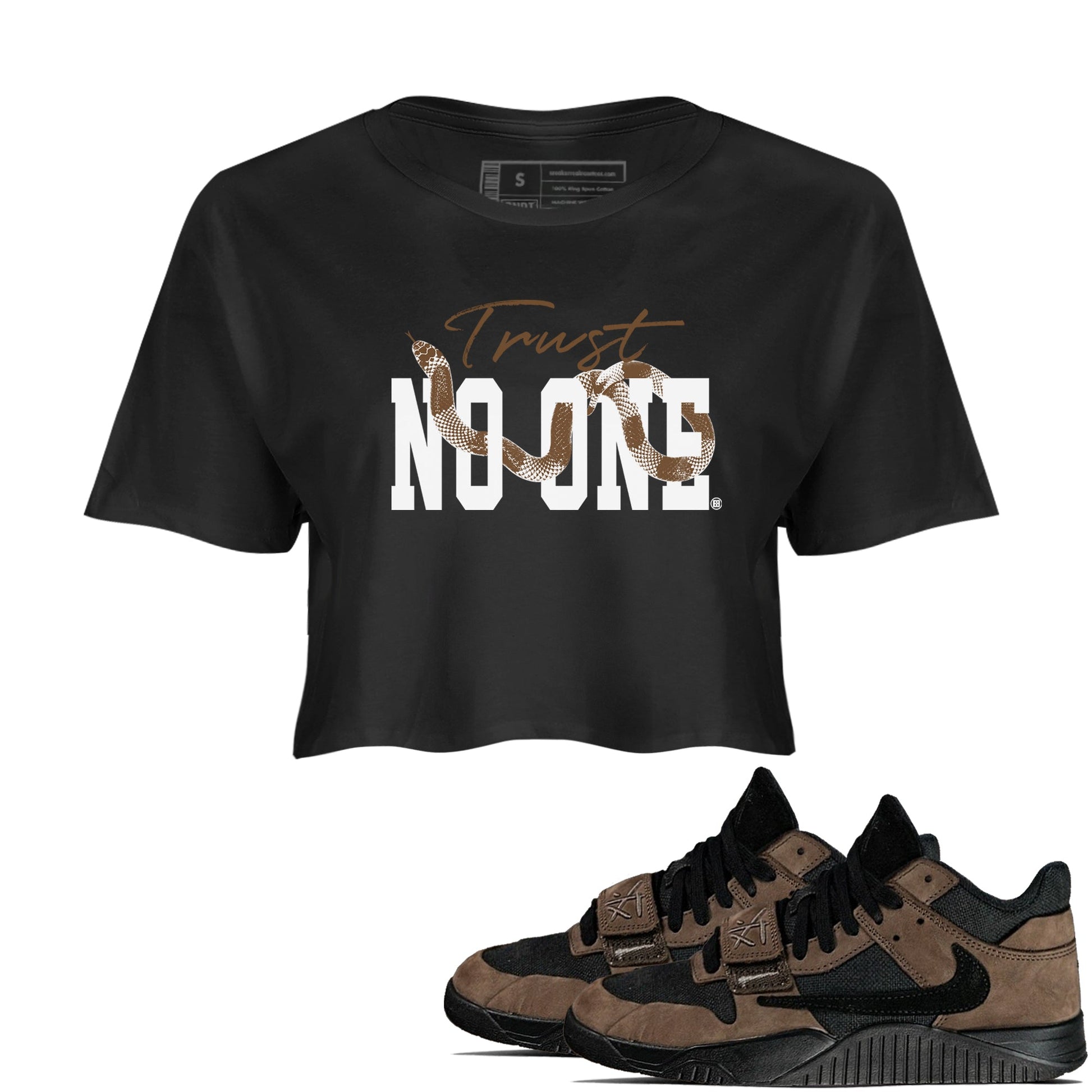 Jordan Jumpman Jack Travis Scott Dark Mocha shirts to match jordans Trust No One sneaker match tees Jordan Jumpman Jack Travis Scott Dark Mocha SNRT Sneaker Release Tees unisex cotton Black 1 Crop Shirts