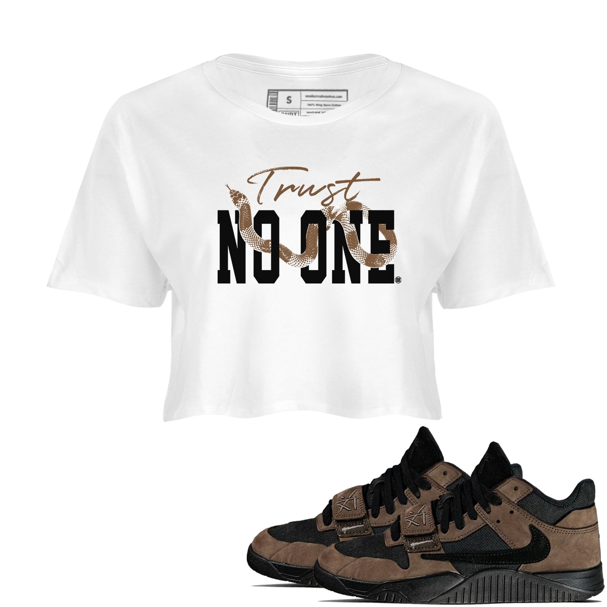 Jordan Jumpman Jack Travis Scott Dark Mocha shirts to match jordans Trust No One sneaker match tees Jordan Jumpman Jack Travis Scott Dark Mocha SNRT Sneaker Release Tees unisex cotton White 1 Crop Shirts