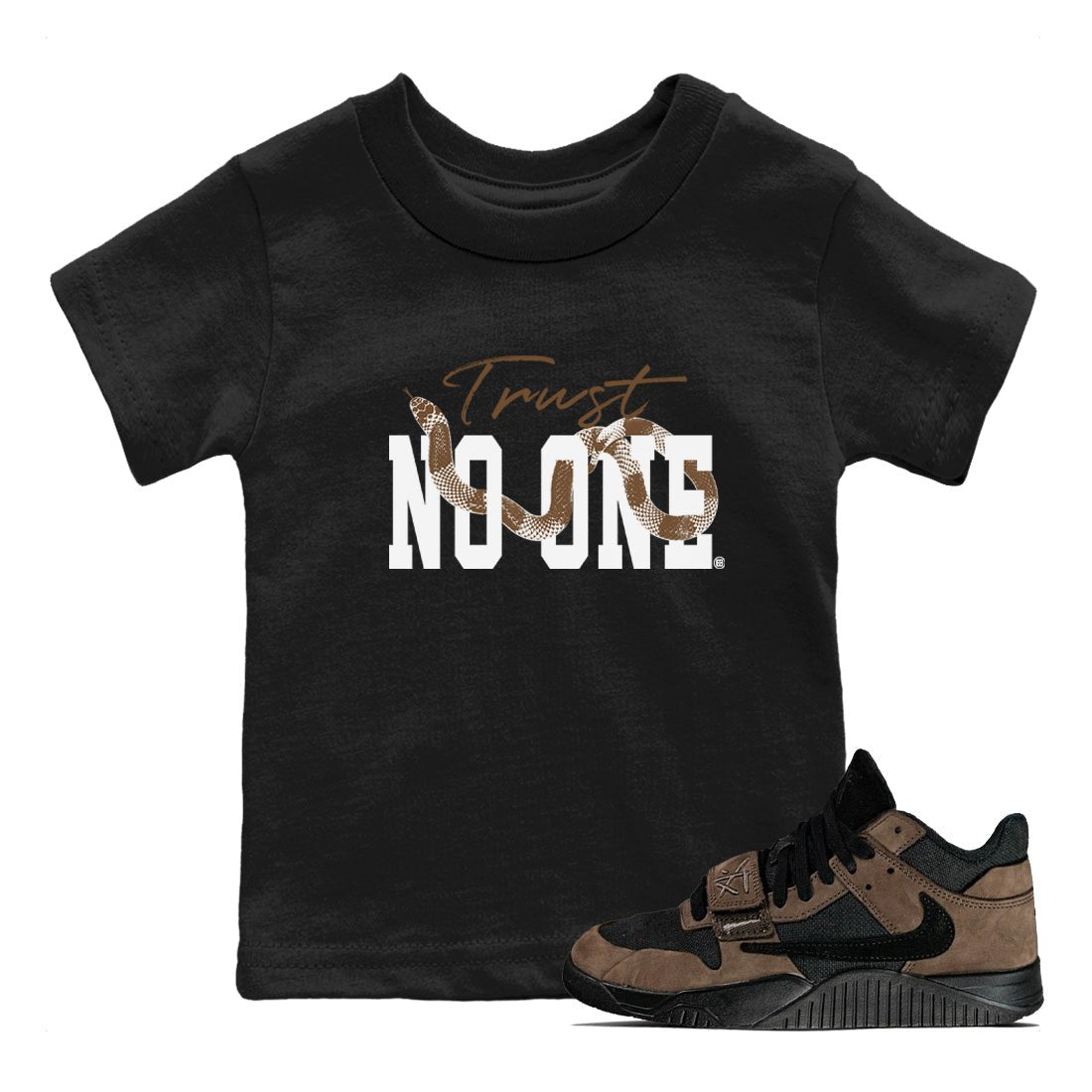Jordan Jumpman Jack Travis Scott Dark Mocha shirts to match jordans Trust No One sneaker match tees Jordan Jumpman Jack Travis Scott Dark Mocha SNRT Sneaker Release Tees Youth Baby Black 1 crew neck shirts