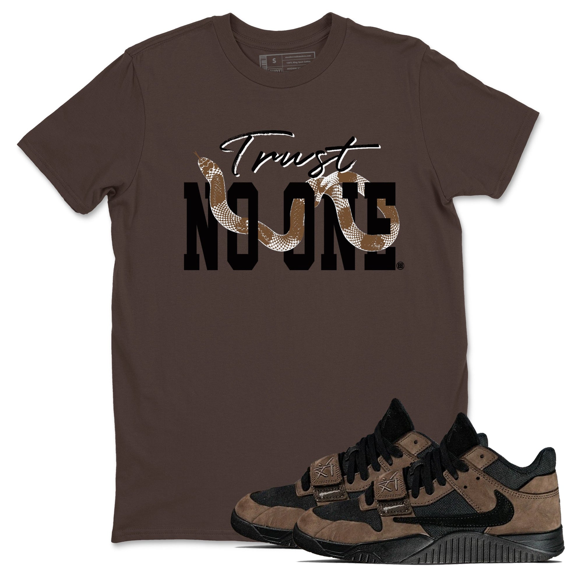 Jordan Jumpman Jack Travis Scott Dark Mocha shirts to match jordans Trust No One sneaker match tees Jordan Jumpman Jack Travis Scott Dark Mocha SNRT Sneaker Release Tees unisex cotton Dark Chocolate 1 crew neck shirts