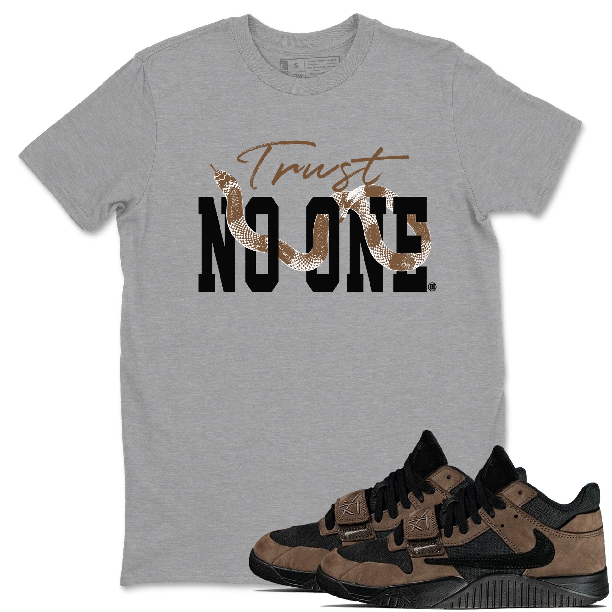 Jordan Jumpman Jack Travis Scott Dark Mocha shirts to match jordans Trust No One sneaker match tees Jordan Jumpman Jack Travis Scott Dark Mocha SNRT Sneaker Release Tees unisex cotton Heather Grey 1 crew neck shirts