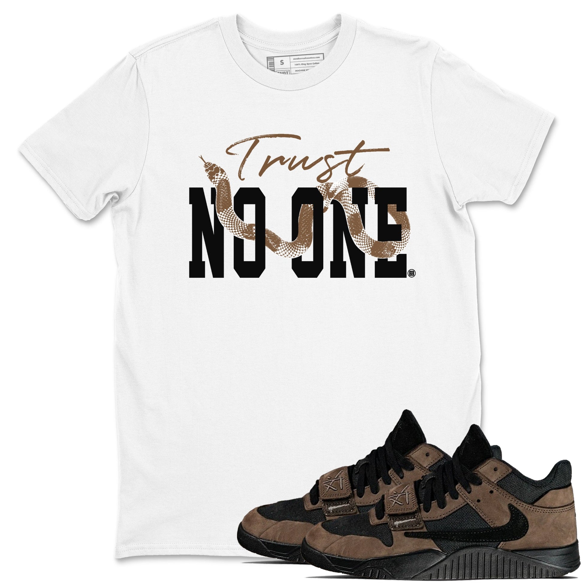 Jordan Jumpman Jack Travis Scott Dark Mocha shirts to match jordans Trust No One sneaker match tees Jordan Jumpman Jack Travis Scott Dark Mocha SNRT Sneaker Release Tees unisex cotton White 1 crew neck shirts