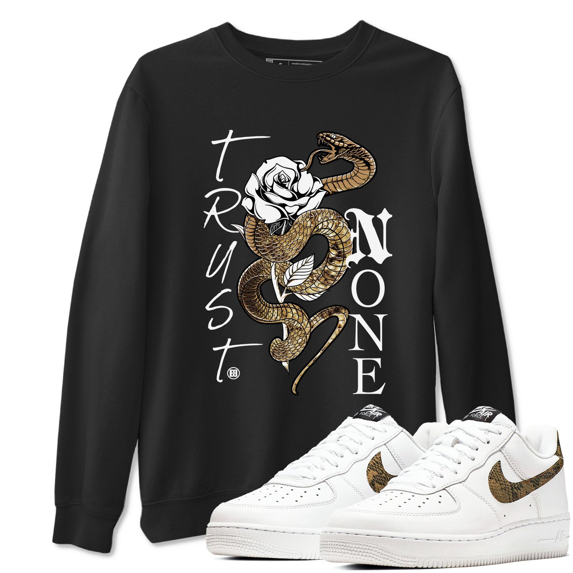 Air Force 1 Ivory Snake shirt to match jordans Trust None sneaker tees AF1 Ivory Snake SNRT sneaker release Tees unisex cotton Black 1 crew neck shirt