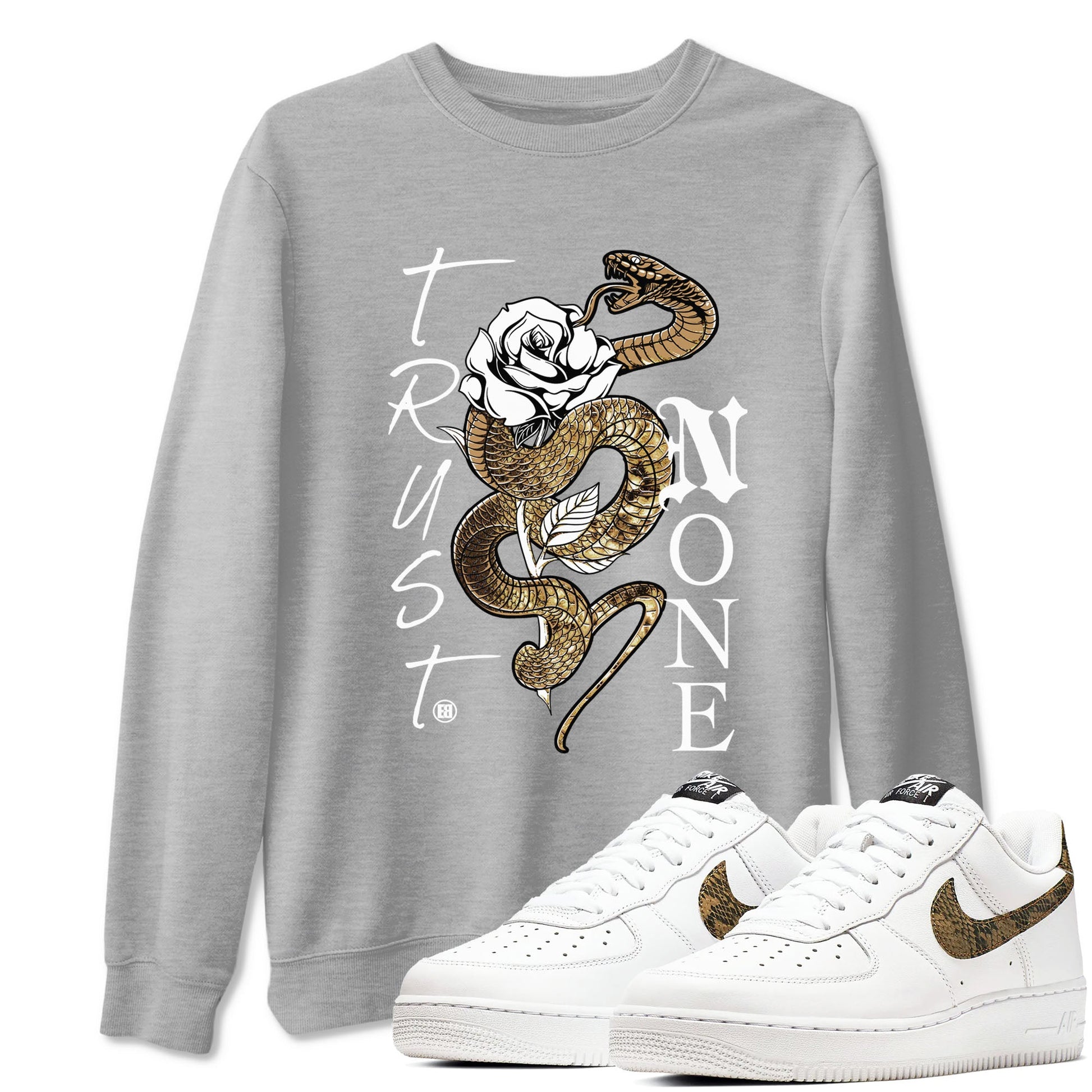 Air Force 1 Ivory Snake shirt to match jordans Trust None sneaker tees AF1 Ivory Snake SNRT sneaker release Tees unisex cotton Heather Grey 1 crew neck shirt