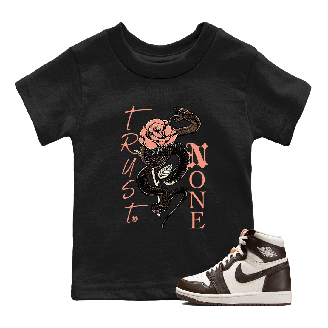 Sneaker match tees – Sneaker Tees To Match Air Jordan 1 Baroque Brown Shoes – Trust None Kids T-Shirt Black 1