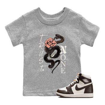 Sneaker match tees – Sneaker Tees To Match Air Jordan 1 Baroque Brown Shoes – Trust None Kids T-Shirt Heather Grey 1