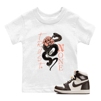 Sneaker match tees – Sneaker Tees To Match Air Jordan 1 Baroque Brown Shoes – Trust None Kids T-Shirt White 1
