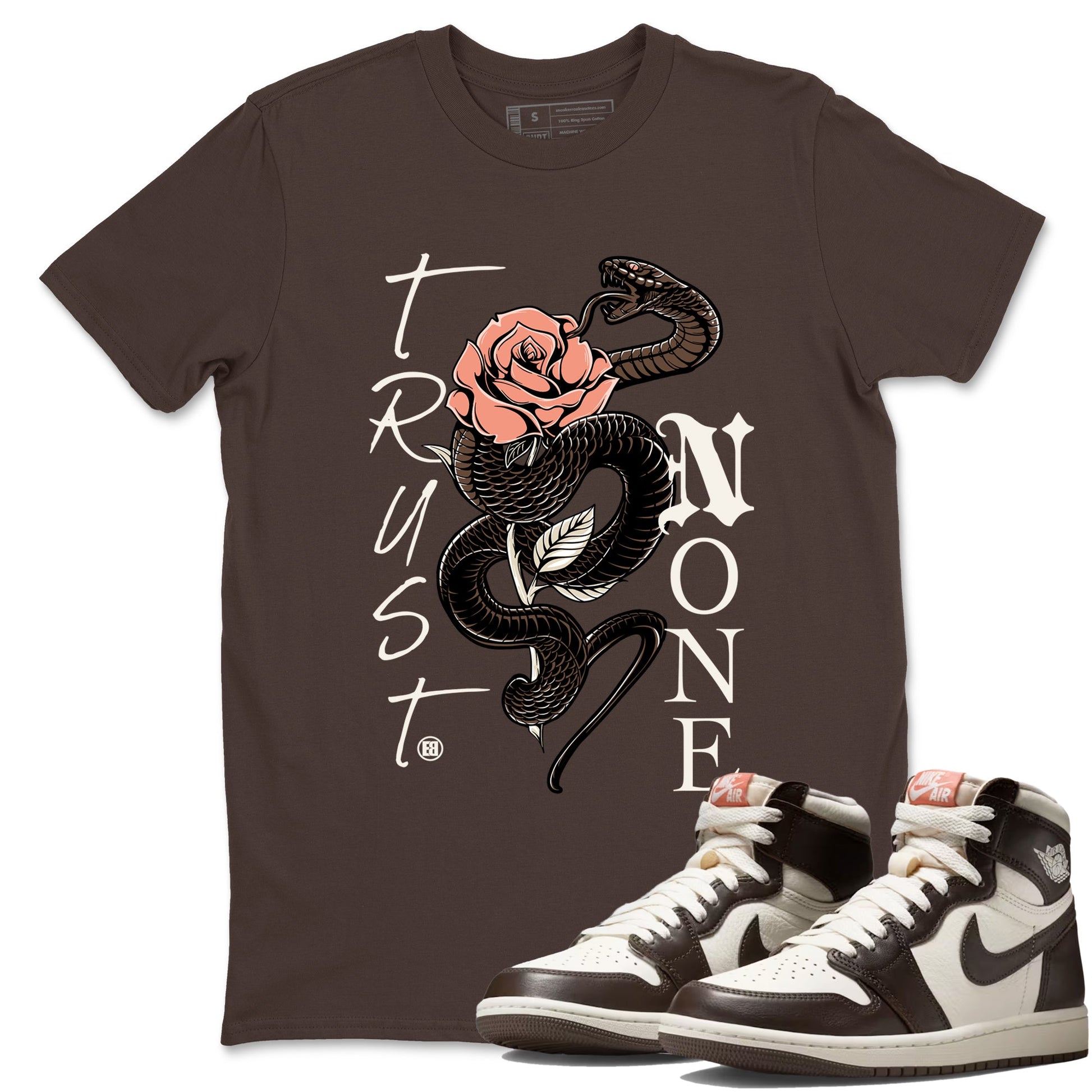 Sneaker match tees – Sneaker Tees To Match Air Jordan 1 Baroque Brown Shoes – Trust None Tee Dark Chocolate 1