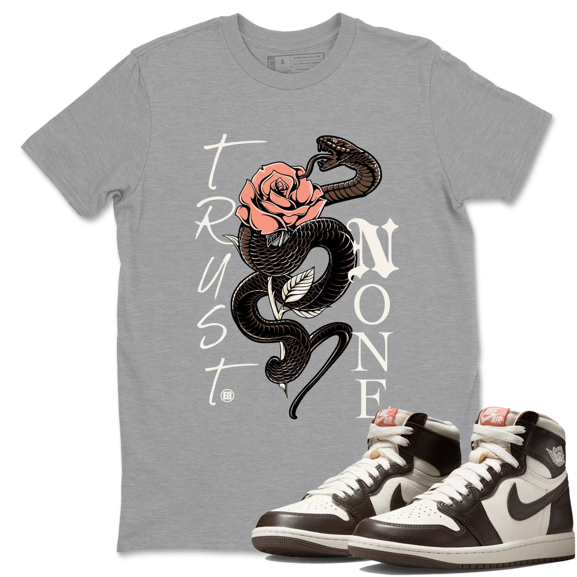 Sneaker match tees – Sneaker Tees To Match Air Jordan 1 Baroque Brown Shoes – Trust None Tee Heather Grey 1