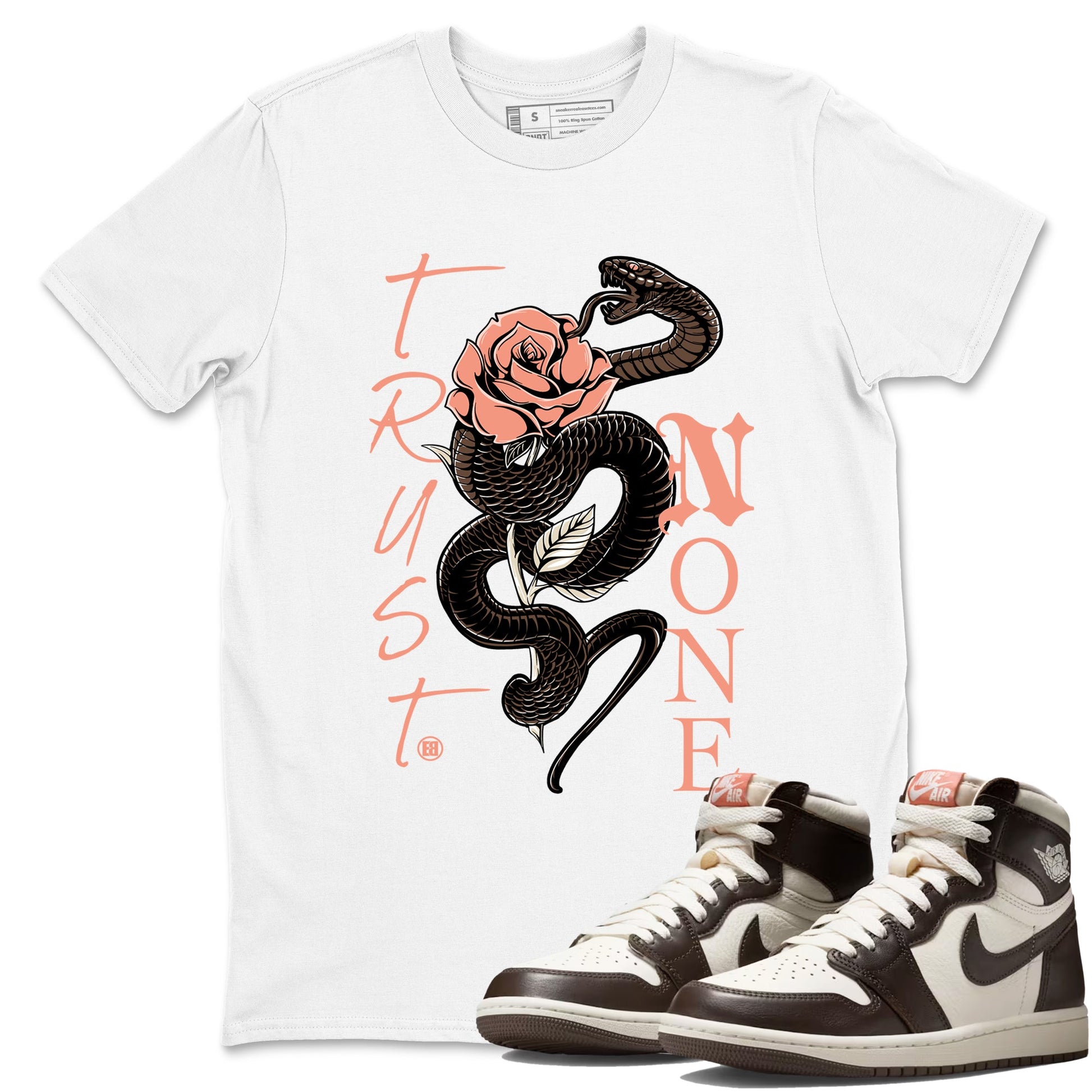 Sneaker match tees – Sneaker Tees To Match Air Jordan 1 Baroque Brown Shoes – Trust None Tee White 1