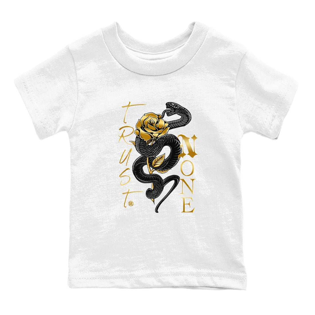 Air Jordan 1 High OG Black Metallic Gold shirts to match jordans Trust None sneaker match tees Jordan 1 Black Metallic Gold SNRT Sneaker Tees streetwear brand Baby and Youth White 2 cotton tee