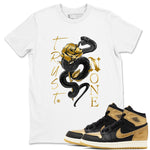 Air Jordan 1 High OG Black Metallic Gold shirts to match jordans Trust None sneaker match tees Jordan 1 Black Metallic Gold SNRT Sneaker Tees streetwear brand White 1 unisex cotton tee